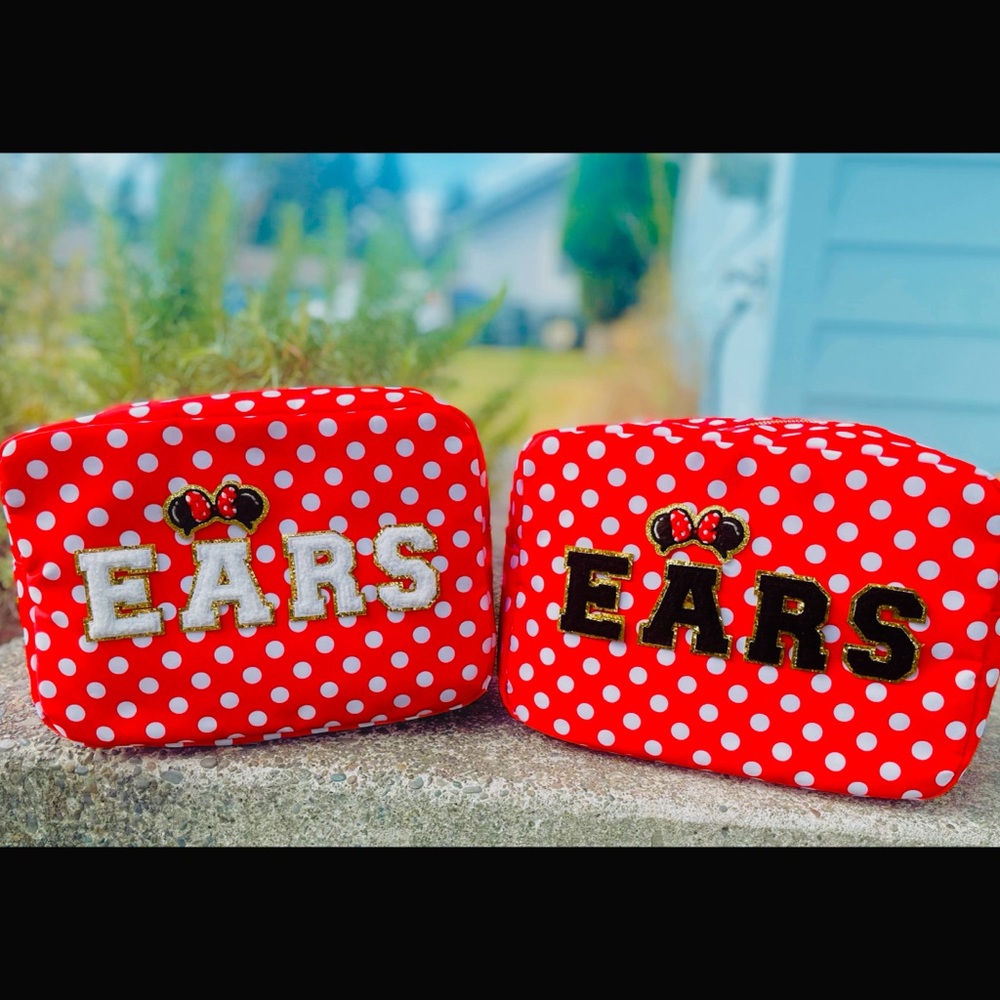 Minnie Mouse ears polka dot pouch with patches Stoney clover Disney